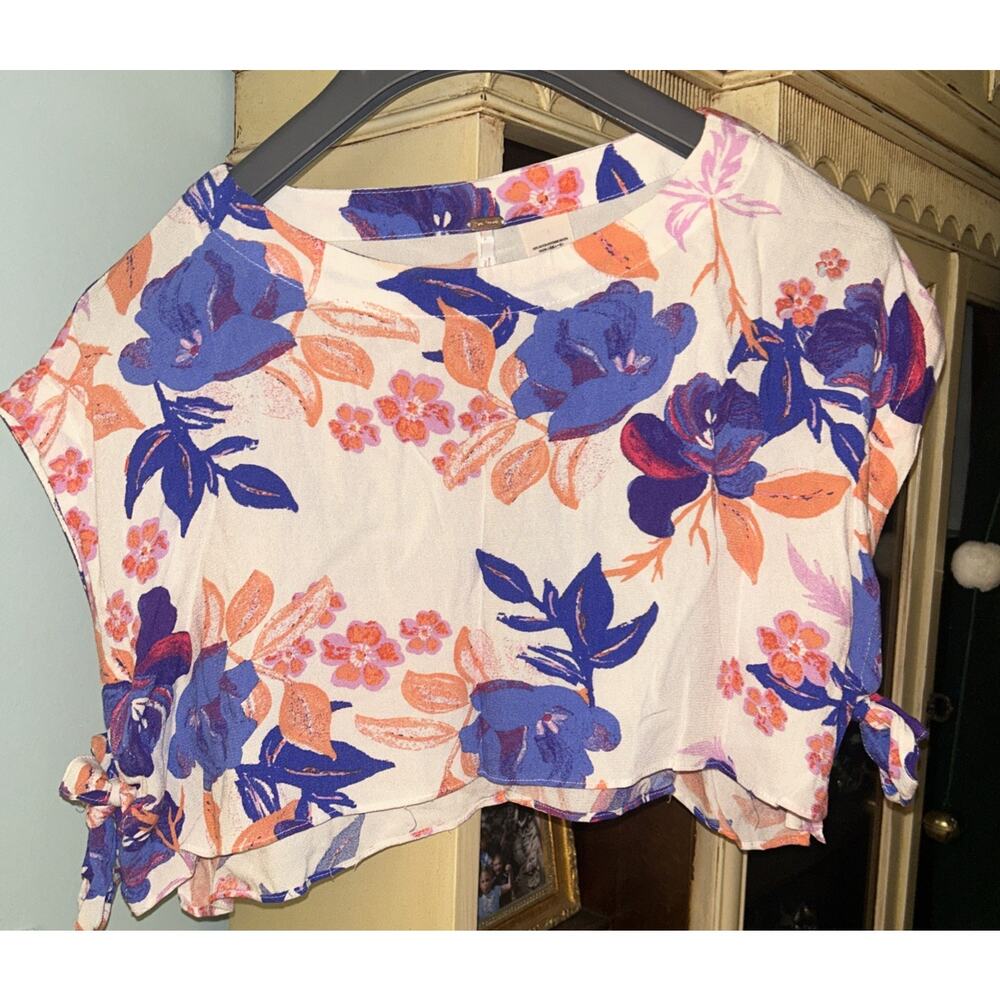 Free People Womens Tie Side Crop Top Size Small Floral Sleeveless Oversized E9